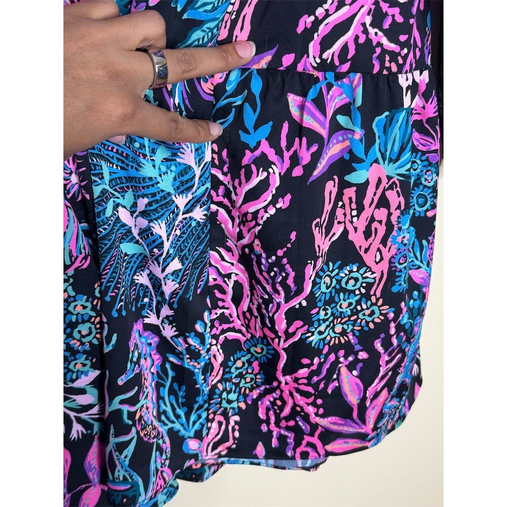 Lilly Pulitzer Arella Swing Dress Womens M Black Coral Reef Print V-Neck - Picture 8 of 12